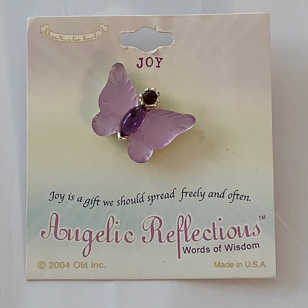 Angelic Reflections Words of Wisdom Butterfly pin, JOY, purple